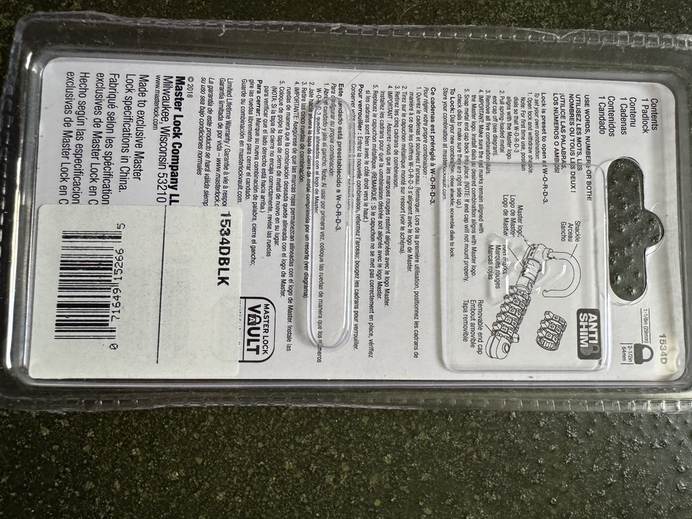 MASTER LOCK 4-DIGIT COMBINATION PADLOCK SOFT TOUCH DIAL 1534D WHITE /BLUE #