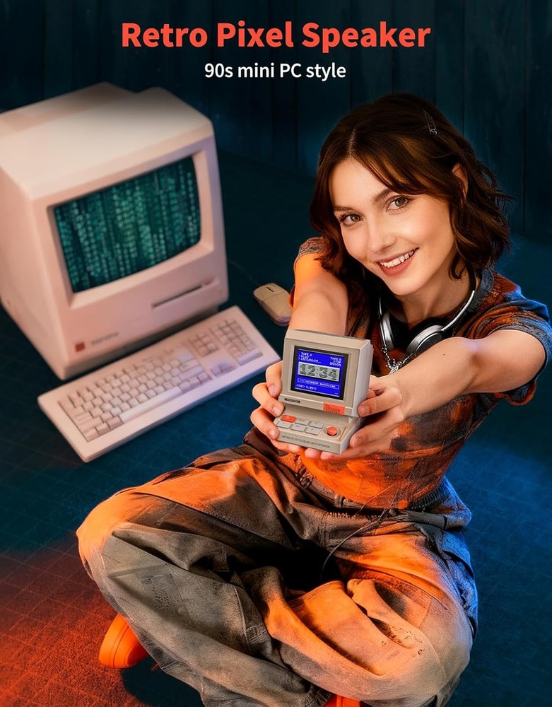 Mini Retro Bluetooth Speaker with Pixel Display, App-Controlled Clock Gifts