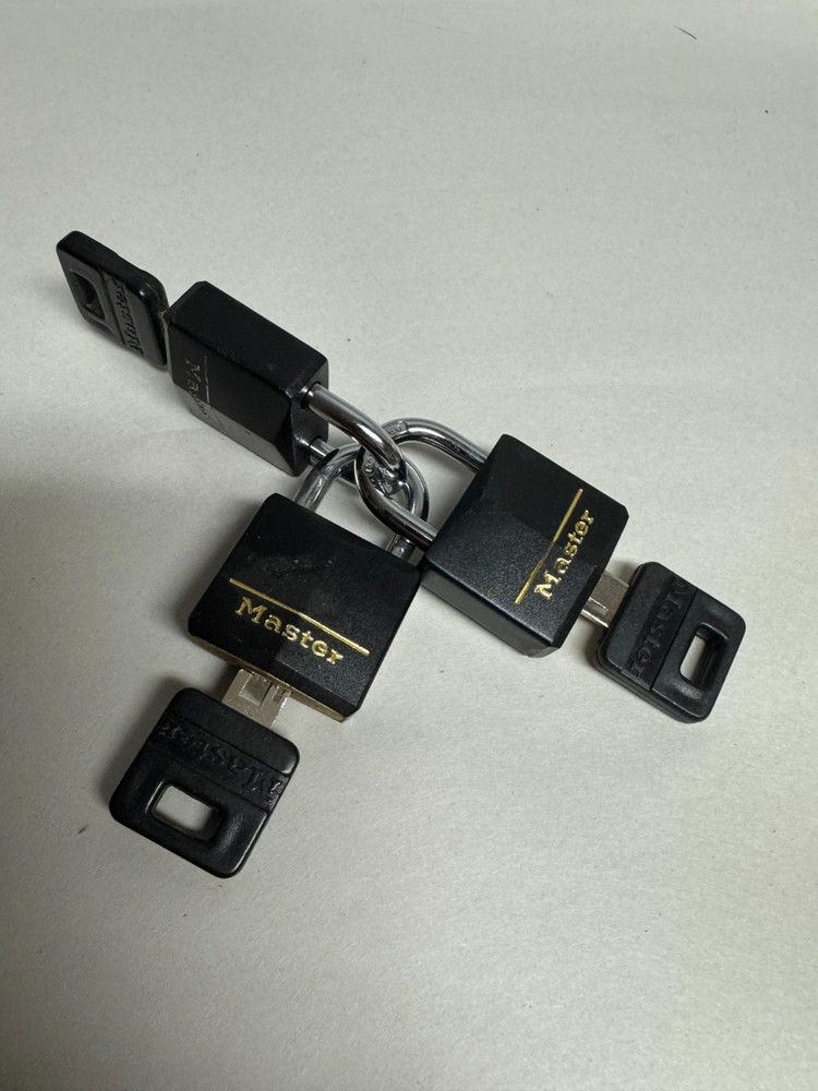 Master Lock Padlock Set – 3 Keyed Alike – Black Body / Chrome Shackle