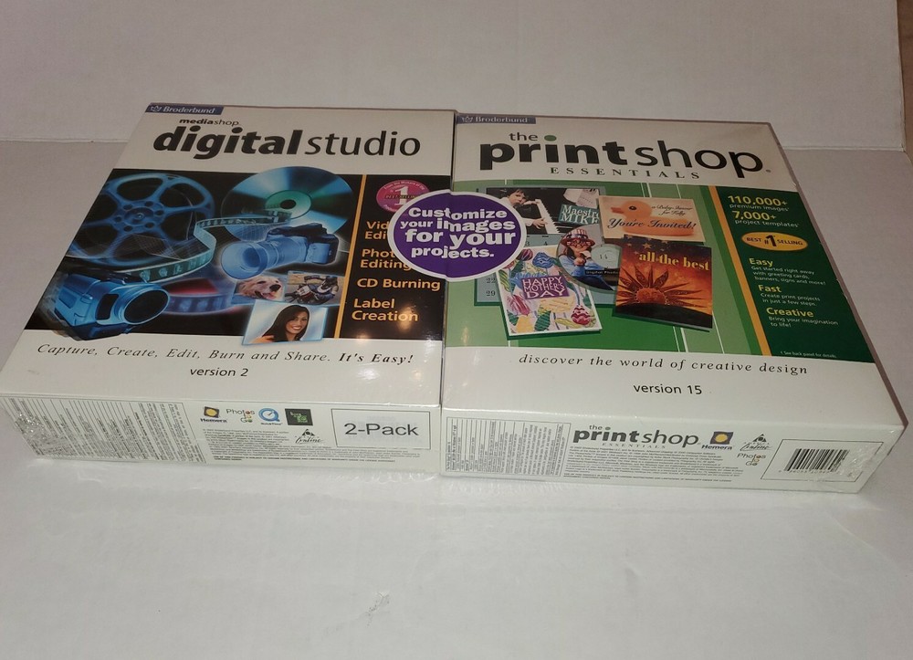 Broderbund 2-pack,Media Shop Digital Studio Version 2,the Print Shop...