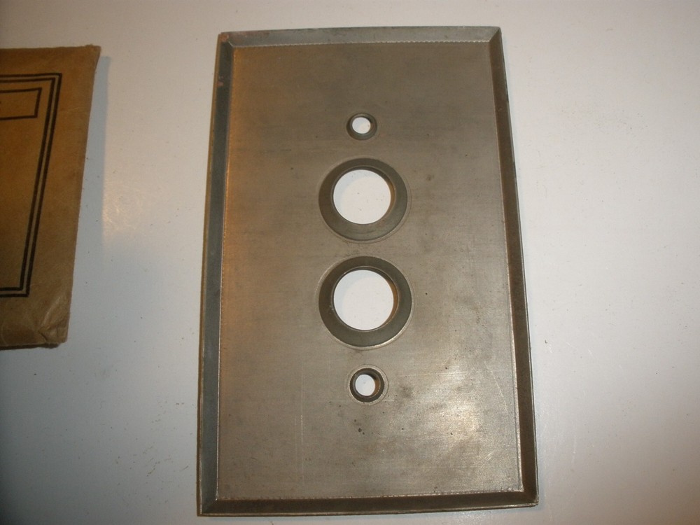 Vintage Metal Double Push Button Switch Plate Silver Tone