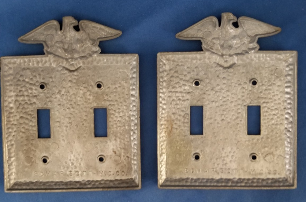 VTG 2 BLACK Edmar Hammered Eagle Double Light Switch Plate Covers Set Goth