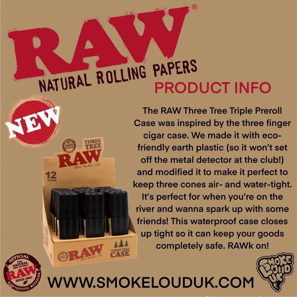 Authentic RAW Organic King Size Hemp Pre-Rolled Cones 100 Pack & Three Tree Case