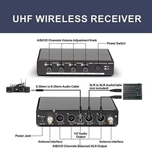R6 Professional Wireless Microphone UHF System 4 Channel with 4 bodypack mic