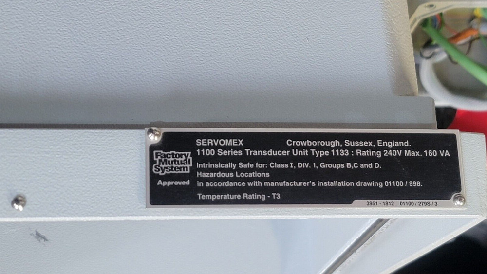 SERVOMEX PARAMAGNETIC OXYGEN 1100 SERIES TRANSDUCER UNIT TYPE 1133 USED