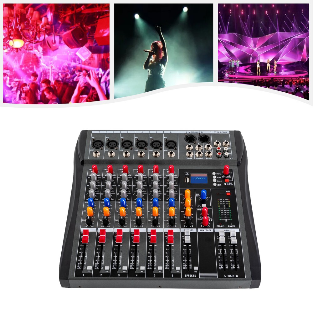 Professional Digital 6Channel Bluetooth Live Studio Audio Mixer Power Mixing USB