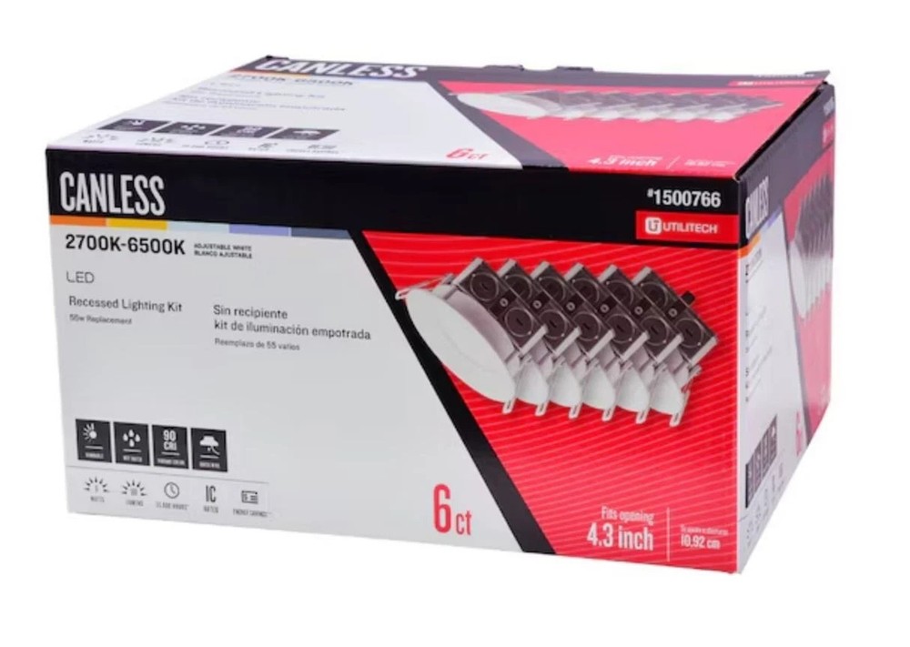 Utilitech Canless (4in) Round 2700k-6500k 580 Lumen Switchable Dimmable (6PK)