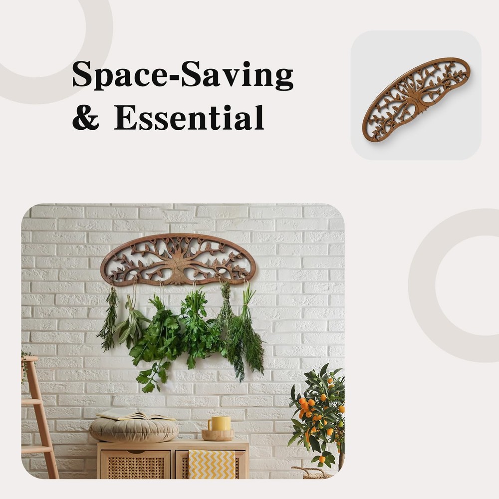 Rustic Pine Wood Herb Drying Rack Hanging with Floral Patterns Artistic Tree ...