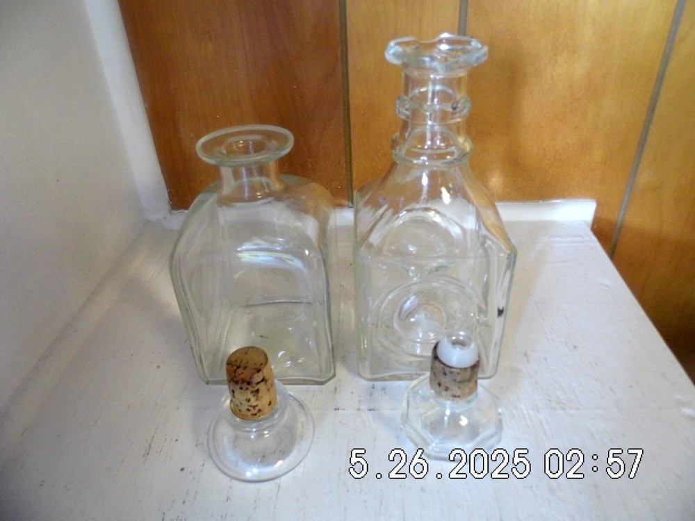 Two Different Clear Glass Liquor Bottle/Decanter Empty 9-1/2'' & 8''