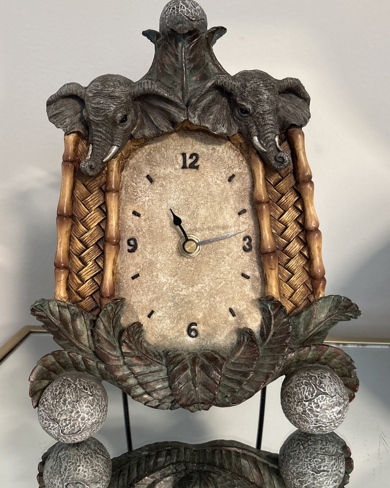 Elephant Safari Frame Bamboo Rustic Jungle Ceramic Clock Decor Boho Stone Decor