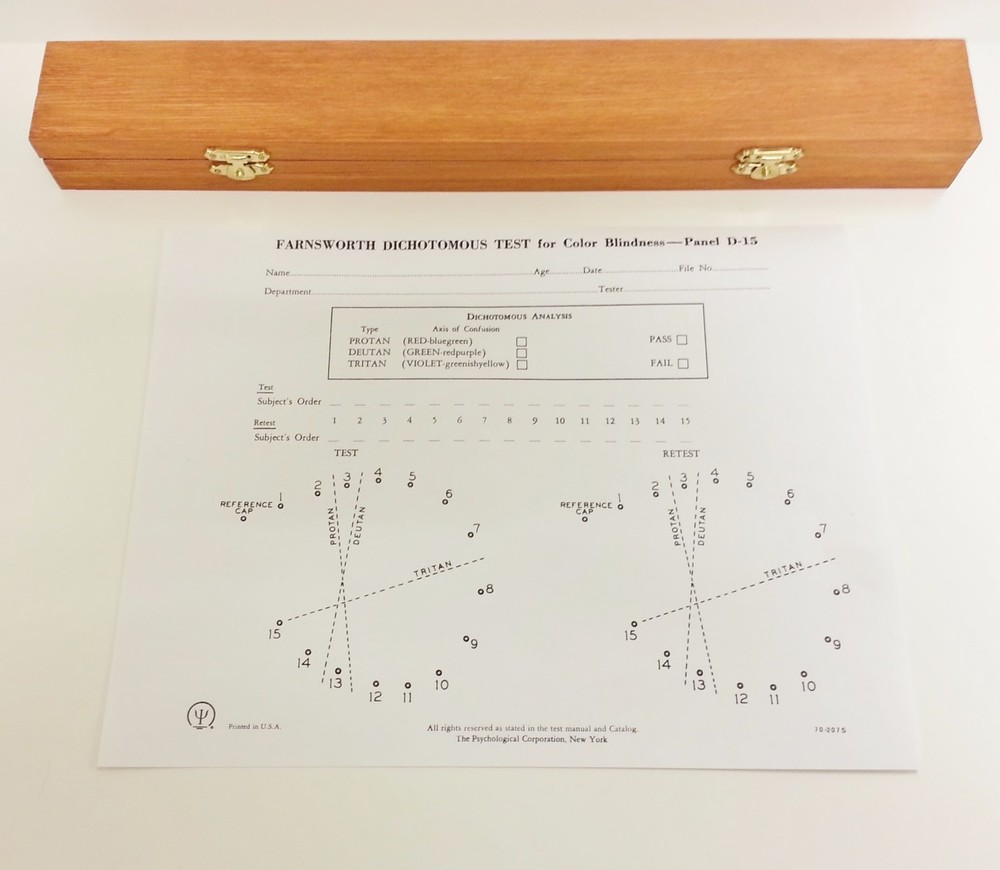 Farnsworth Munsell D-15 Color Vision Test With Test Sheet & Manual.