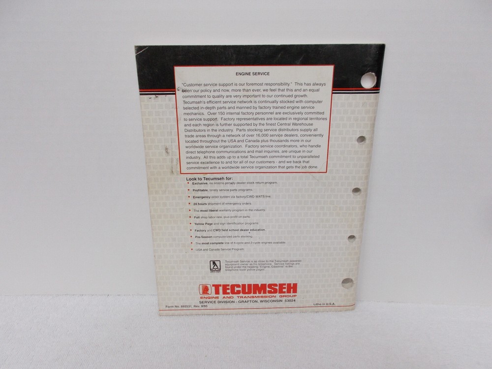 TECUMSEH SERVICE ENGINE SPEC BOOK / 1995