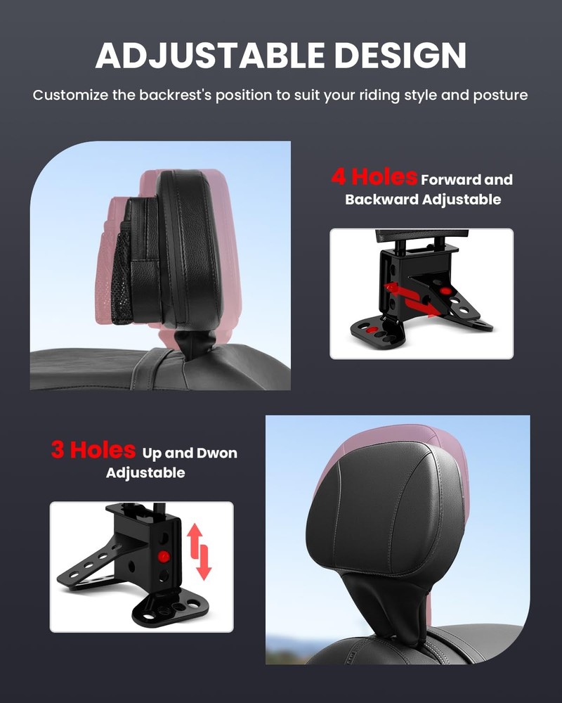 Aunseek Driver Backrest Adjustable Ride Plug-in Motorcycle Black