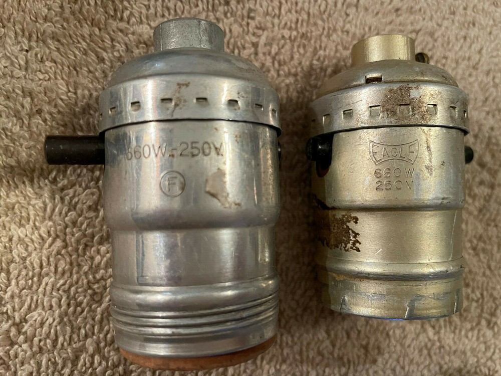 10 Salvaged Mid Century Push Button Untested Light Sockets, Free S/H