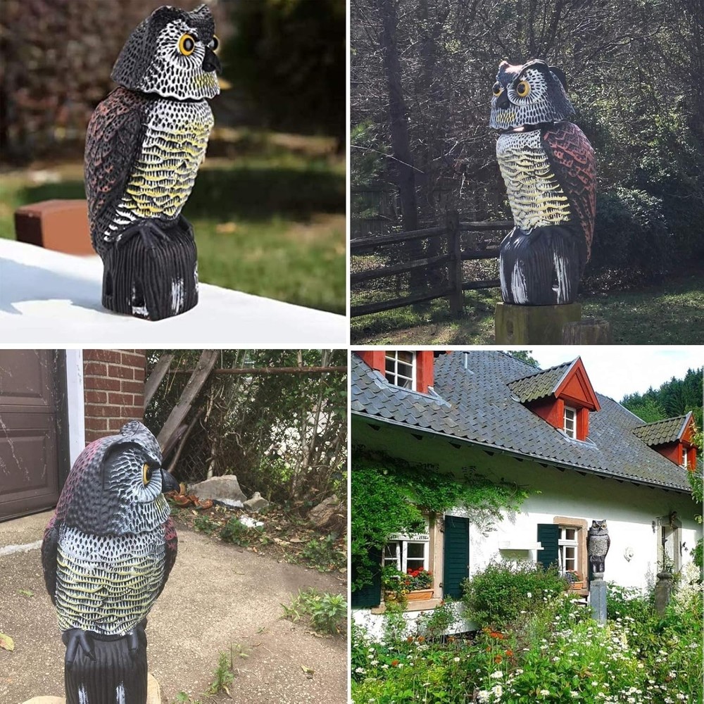 Realistic Rotating Head Owl Decoy for Bird & Pest Deterrence
