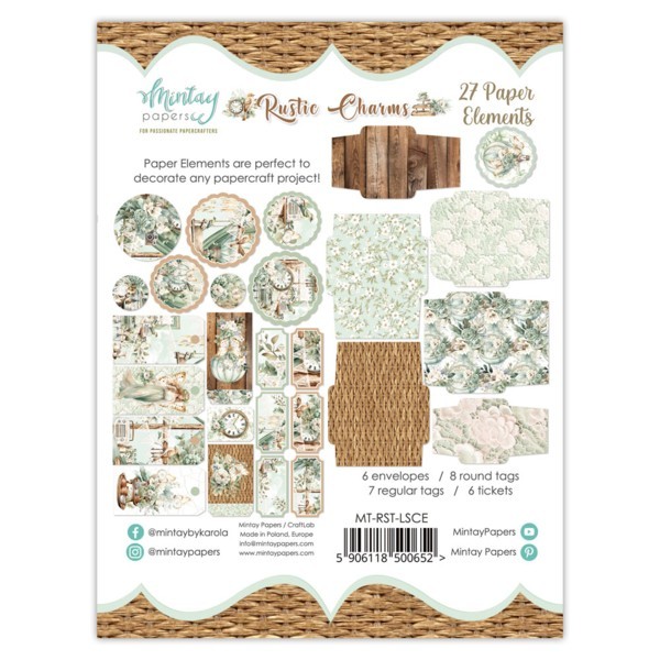 RUSTIC CHARMS 27pc Paper Elements Mintay Papers Scrapbook Tags Cards