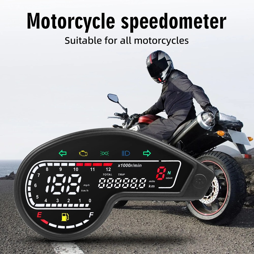 Universal Motor Digital Speedometer LED Tachometer Dashboard Instrument Panel
