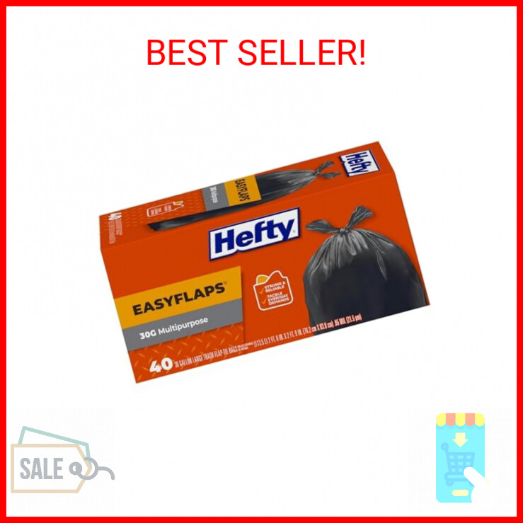 Hefty Easy Flaps Multipurpose Large Trash Bags, Unscented, 30 Gallon, 40 Count