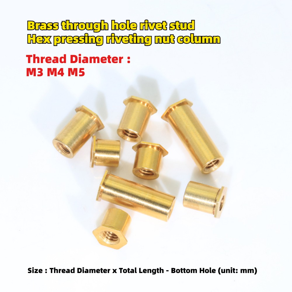 M3 M4 M5 Brass through hole rivet stud Hex pressing riveting nut column fastener
