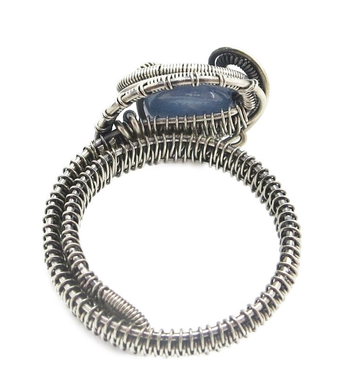 Adjustable Blue Kyanite Wire-Wrapped Ring in Sterling Silver