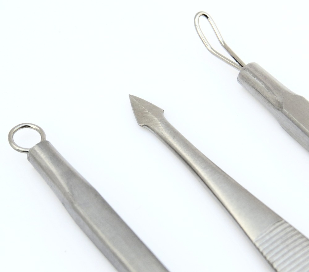 Set of 3 Basic Pimple Ache Extractor Comedone Blackhead Premium Instruments Kit