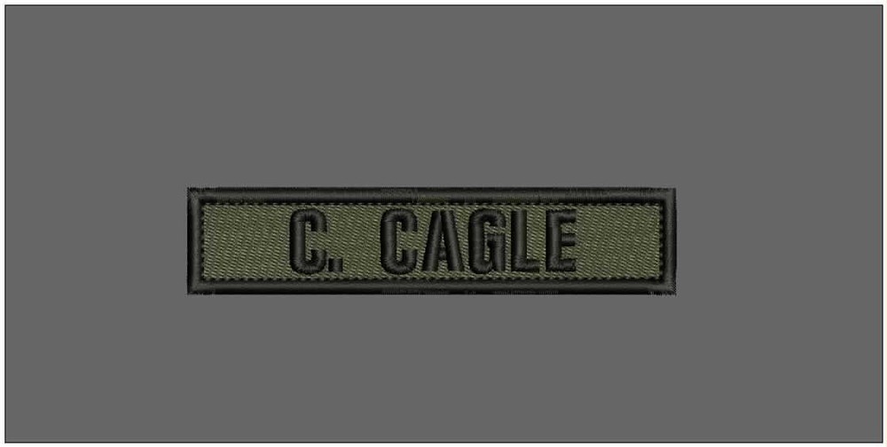 C. CAGLEEMB PATCH 1X5''HOOK ON BACK BLACK  ON RAGER GREEN