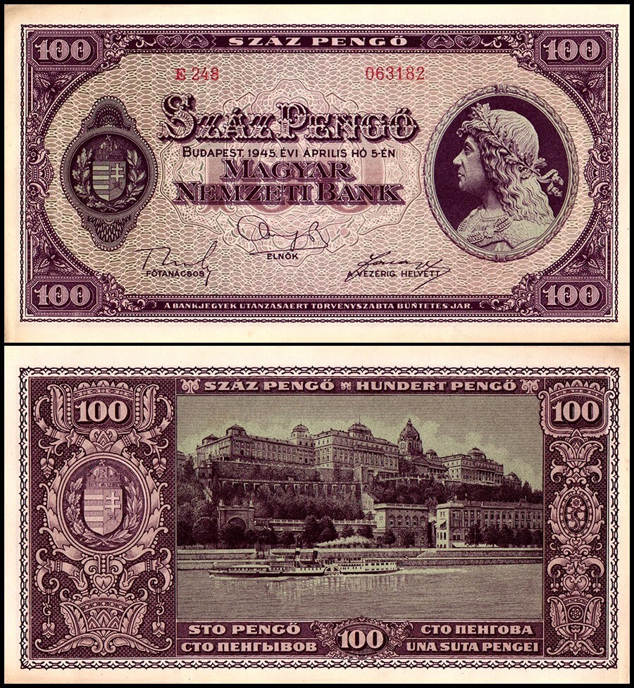 Hungary 100 Pengo, 1945, P-111b, Used