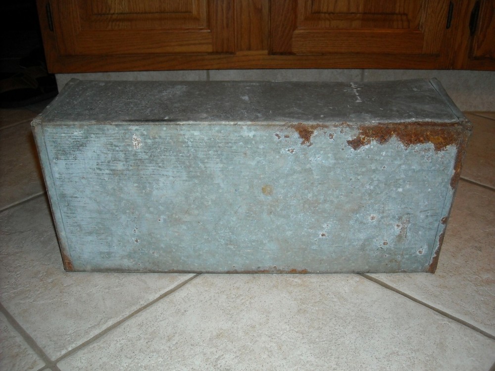 Solid Heavy Metal Tool Box Tote Caddy Handmade Primitive Folk Art