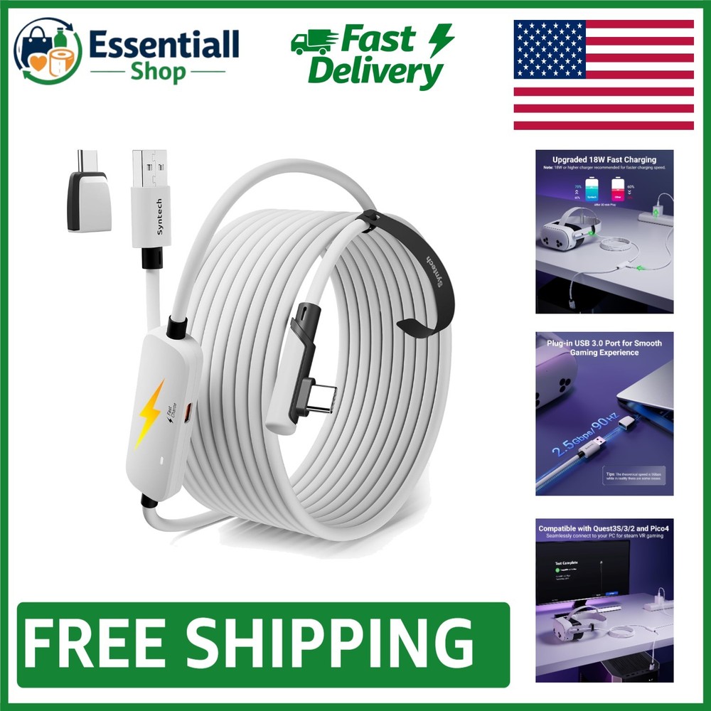 High-Speed 16FT Link Cable with USB 3.0 for Oculus Quest 3/3S/2 - 18W Charging