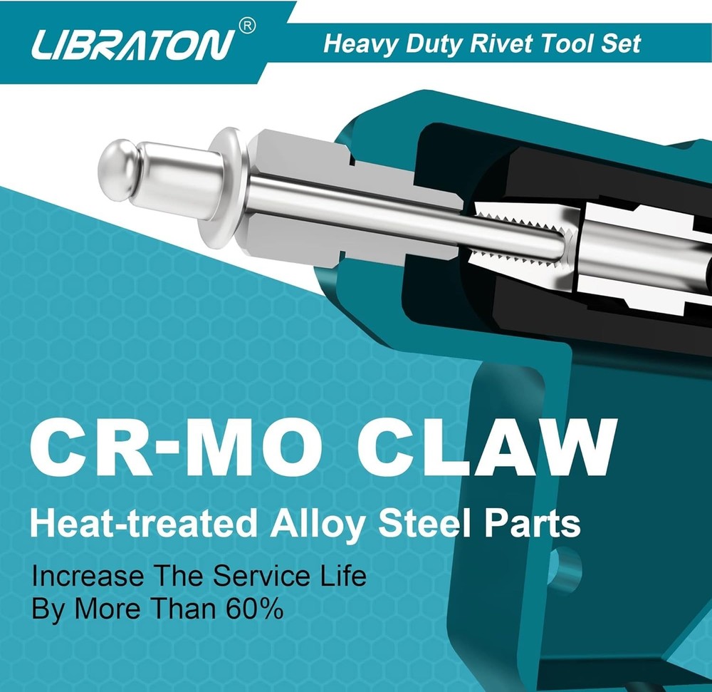 Efficient Manual Riveting Tool - 110 Rivets, Lightweight Aluminum, Carrying Case