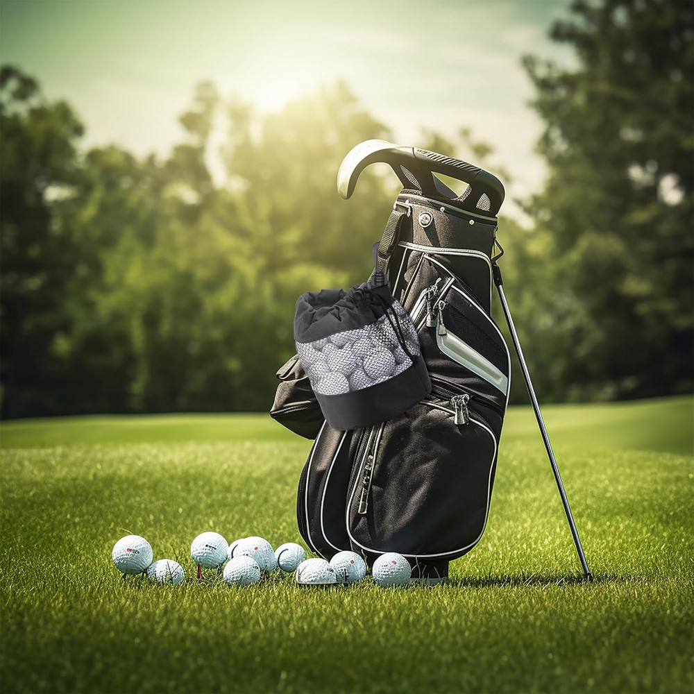 2 Pack Golf Ball Storage Bags, Nylon Mesh Drawstring Organizer Pouch