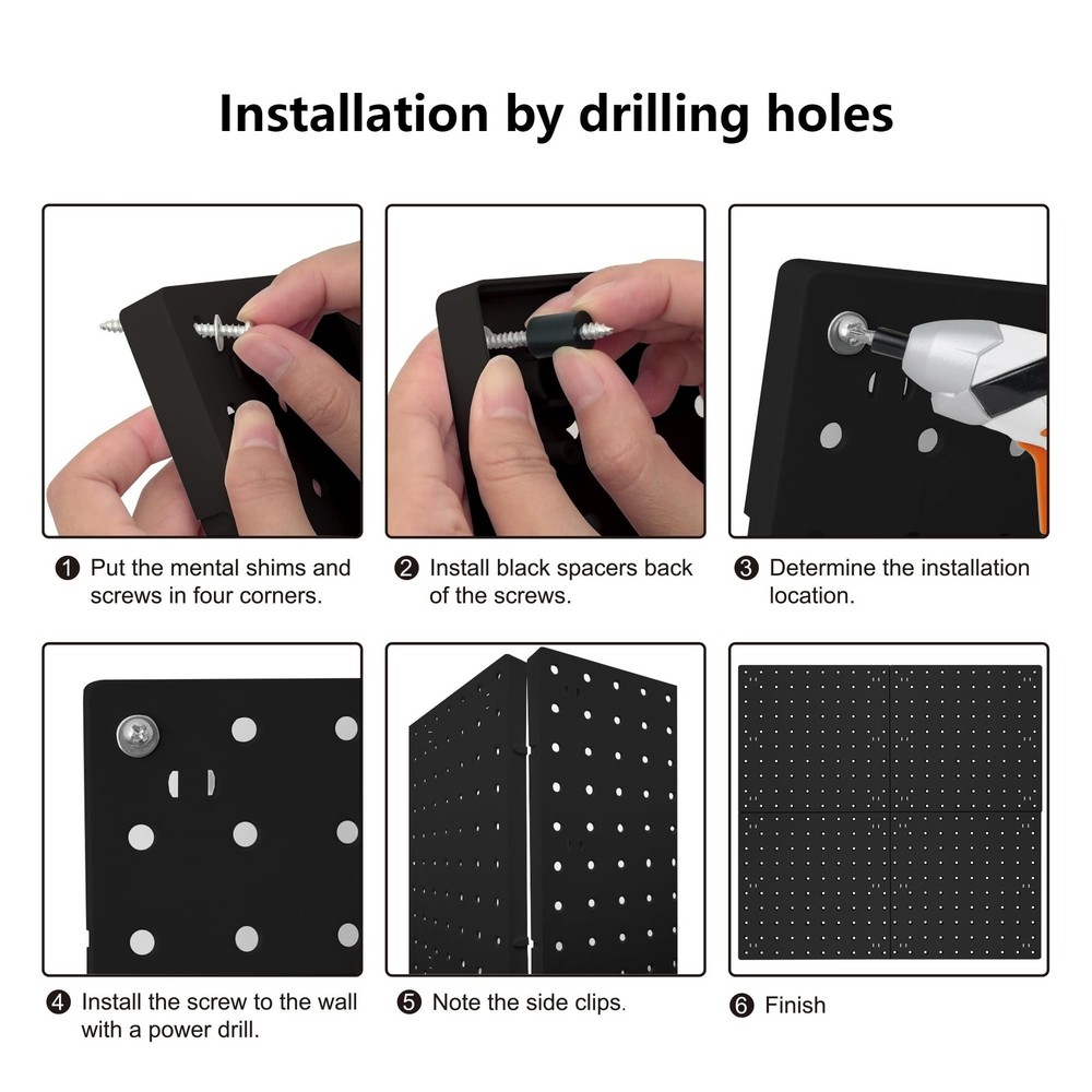 4Pcs Peg Board, Black Pegboard Wall Organizer Panels Wall Mount, ABS Pegboard...