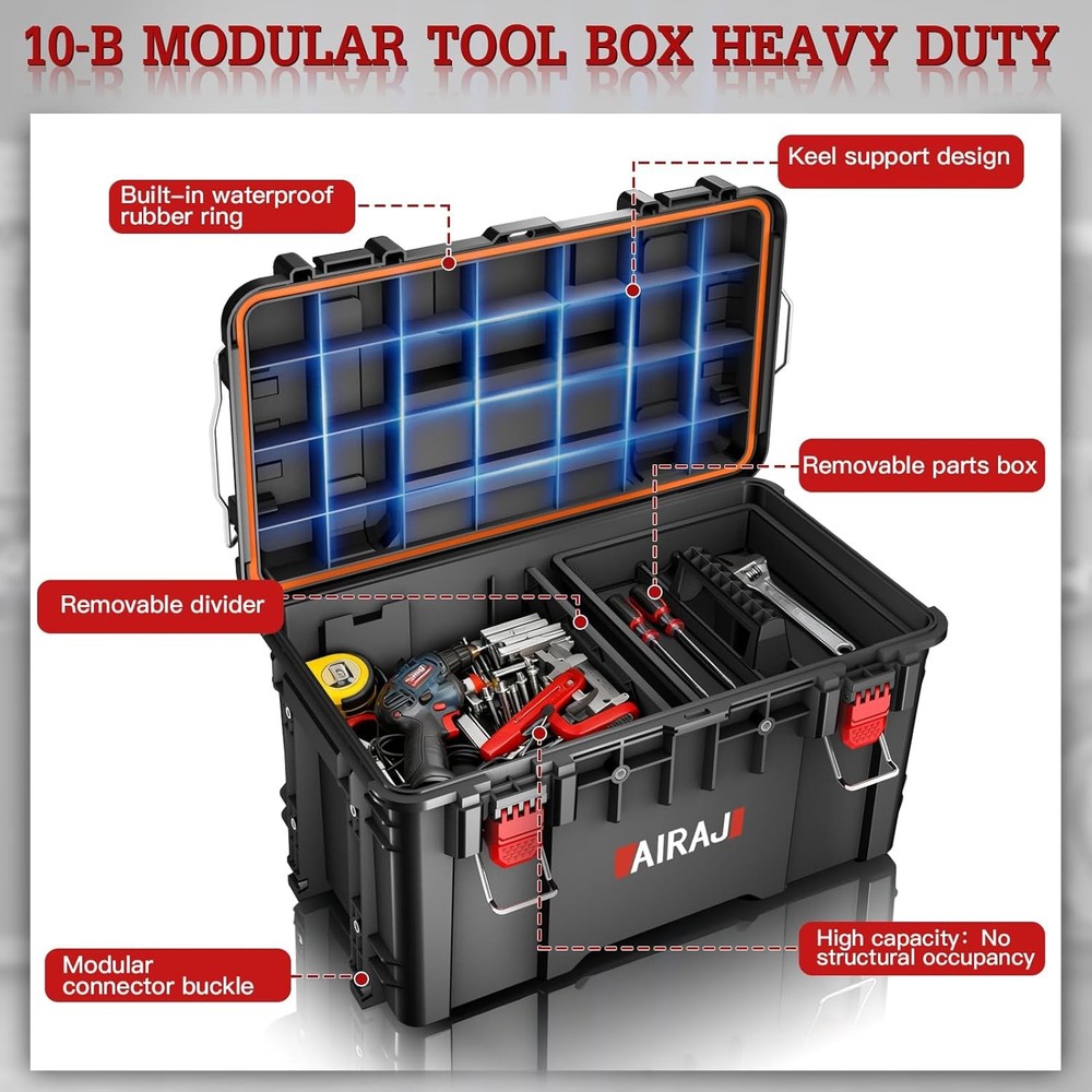Heavy Duty Modular Stackable Tool Box Organizer Rolling Tool Box Waterproof US
