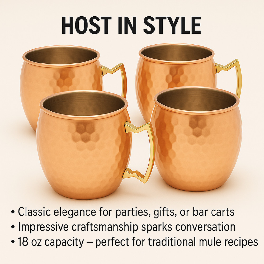 100% Handmade 16oz Solid Copper Mule Mug – Barrel Shaped Mug (Set of 2)