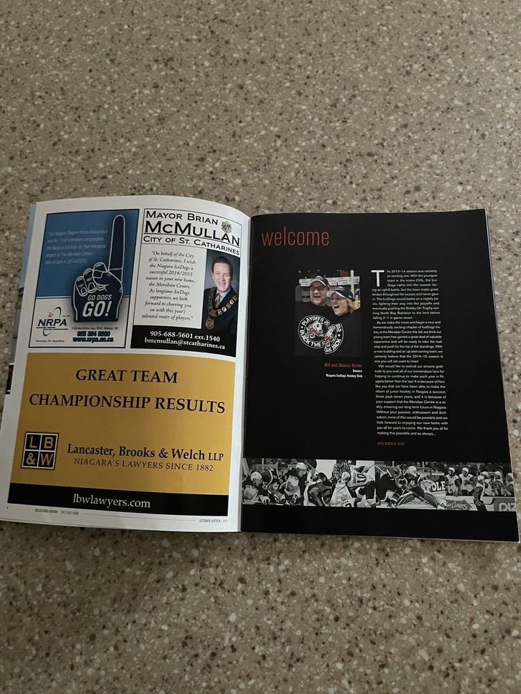 Niagara Icedogs First Game Meridian Centre Program 10-16 2014 *2014/15 Yearbook