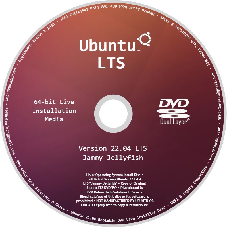 Ubuntu 22.04 Long Term Support Installation Disc: BOOTABLE LINUX JAMMY JELLYFISH