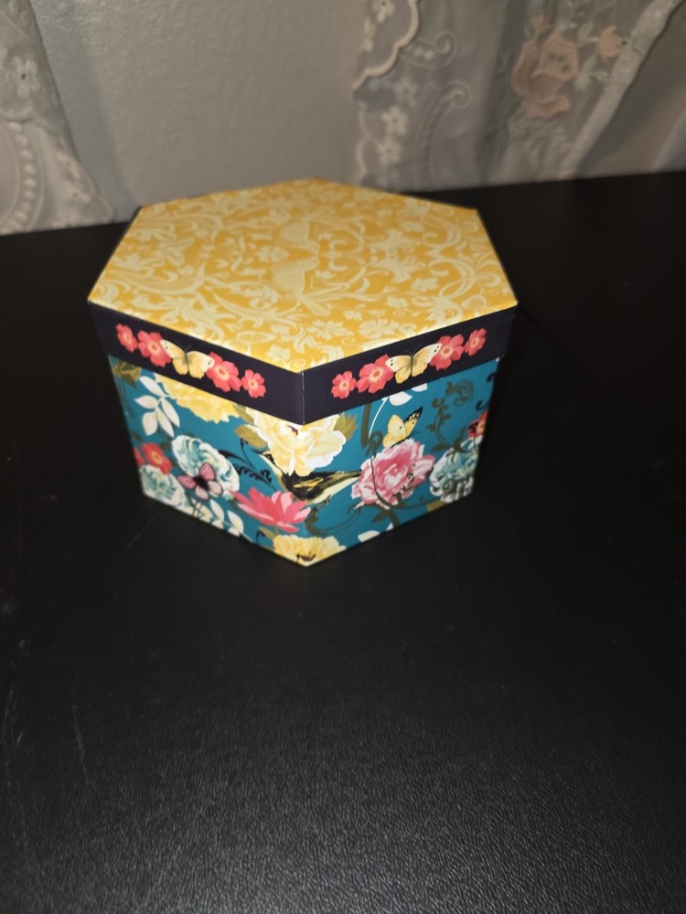 Set of 5 Hexagon Multicolor Floral Cardboard Nesting Boxes With Lids, Stackable