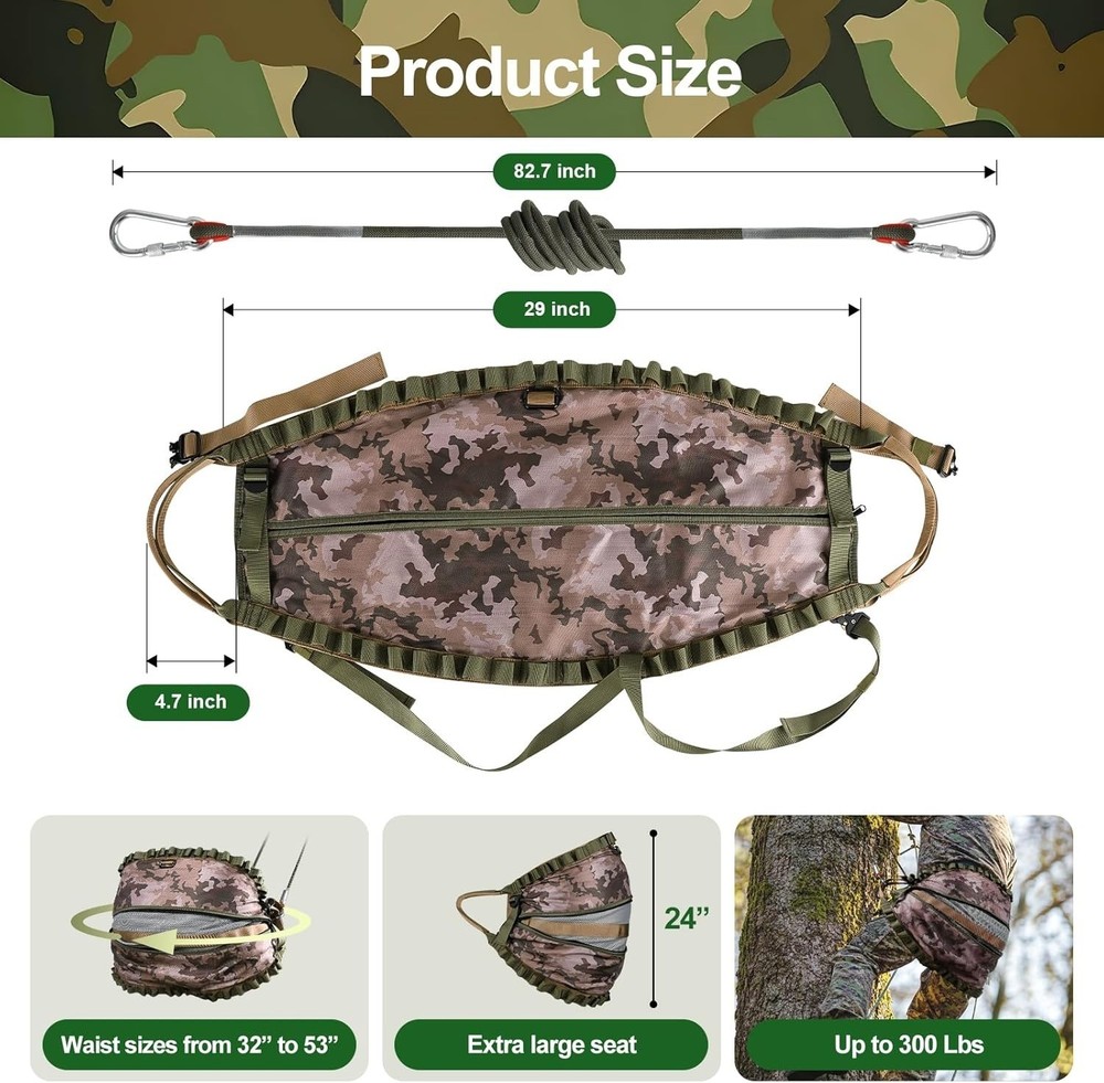 Hunting Saddle Hunting, Tree Saddle Kit, Hammock Lightweight, Camo Adjustable