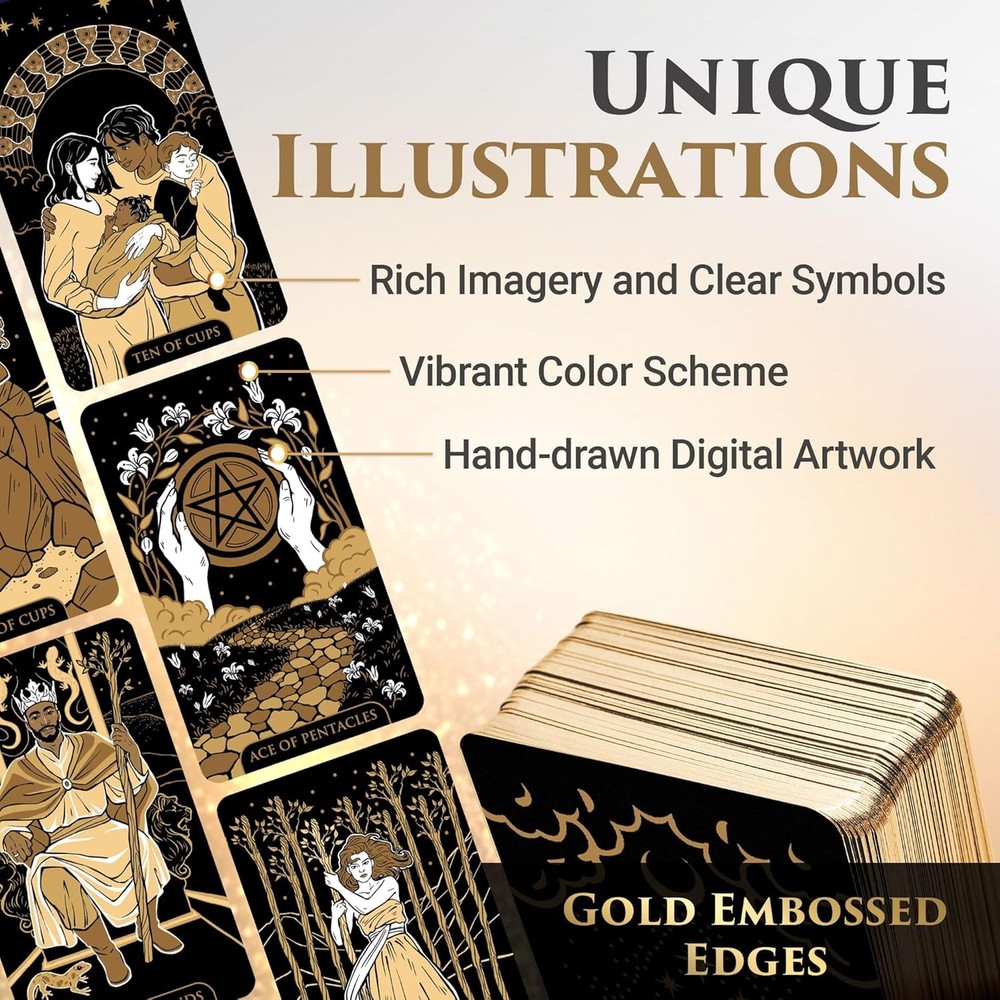 Starlight Tarot Deck with Guide Book - Unique Tarot Card for Beginners (Gold)