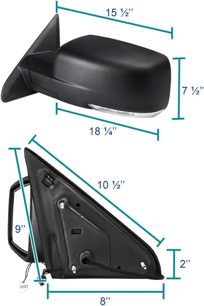 Left/Driver Manual Fold + Heated + Temp Sensor Mirror For 2013-19 Dodge Ram 1500
