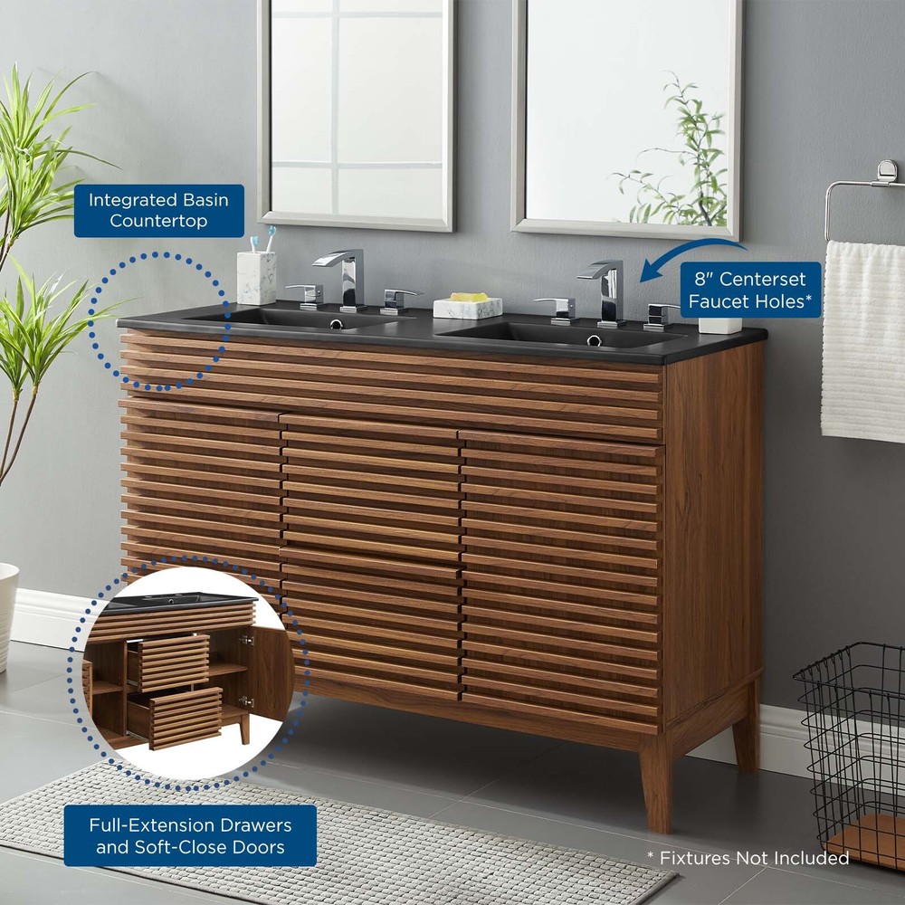Modway Render 48" Double Bathroom Vanity in Walnut Black