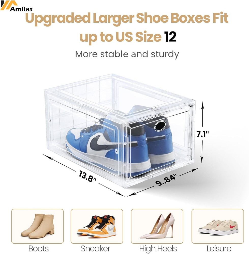 12 Pack Clear Shoe Boxes Stackable,Shoe Storage Boxes Closet,Sturdy Shoe Box