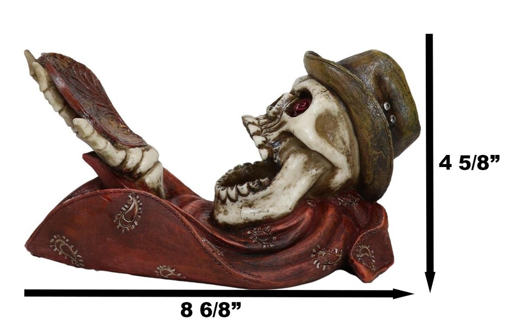 Rustic Western Gritty Budge Cowboy Skull Skeleton with Hat Drinking Wine Holder