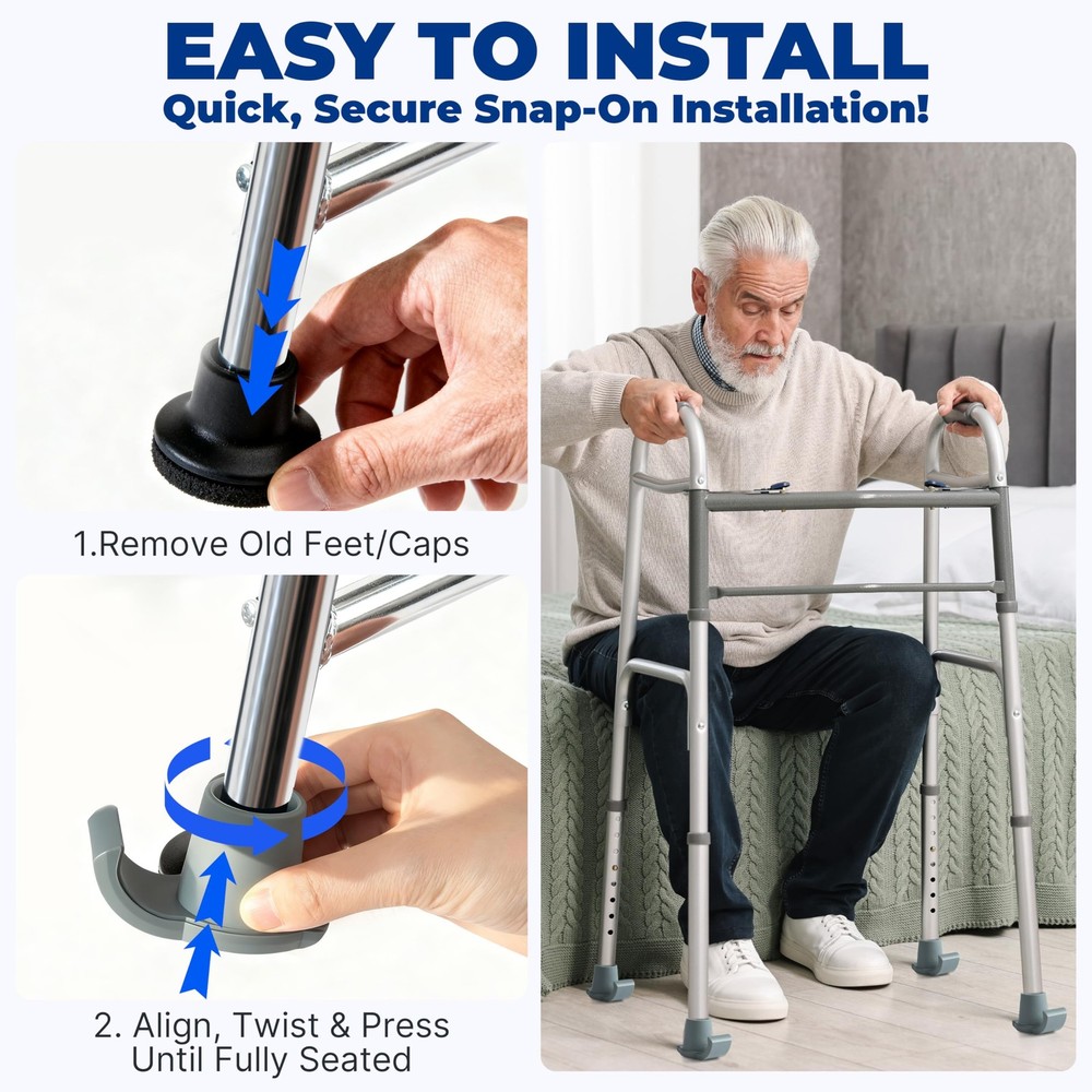 PTPUO Walker Ski Glides for Folding Walkers, Universal Feet &...