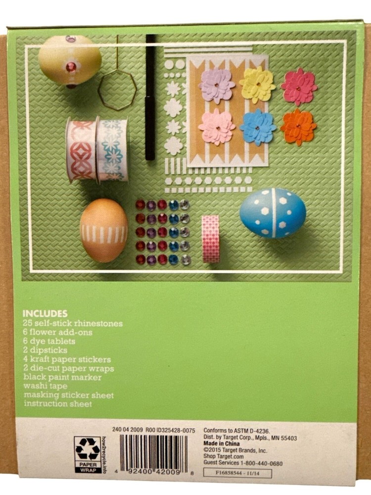 SPRITZ Easter Egg Decorating Kit Self-Stick Rhinestones+ Dye Tablets+ Dipsticks+