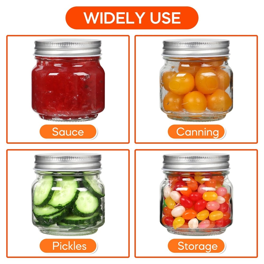 6 Pack Small Mason Jars 8 oz, Half Pint Canning Jars, 6 Split-Type Lids and E...