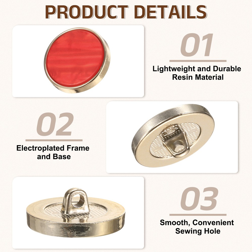 5Pcs Round Button, 23mm/0.9" Resin Decorative Pattern Button, Red