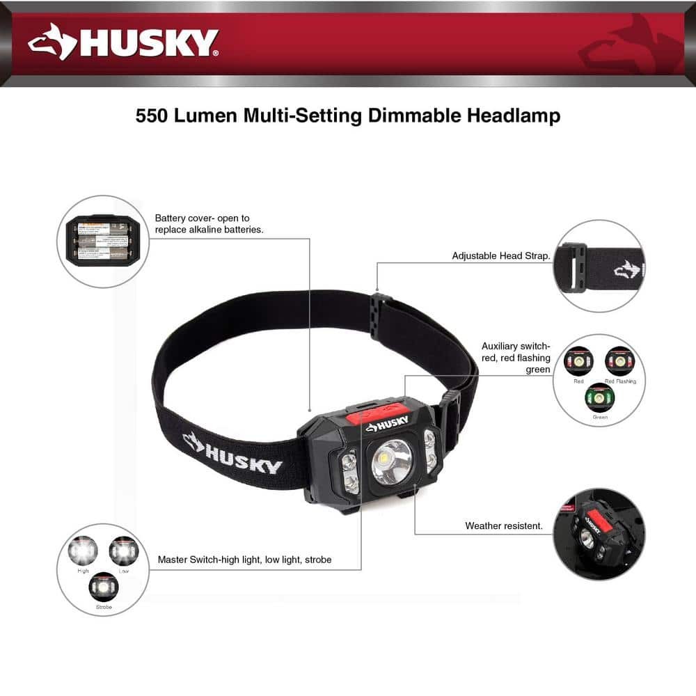 Husky 550 Lumens Compact Multi-Setting Dimmable Headlight