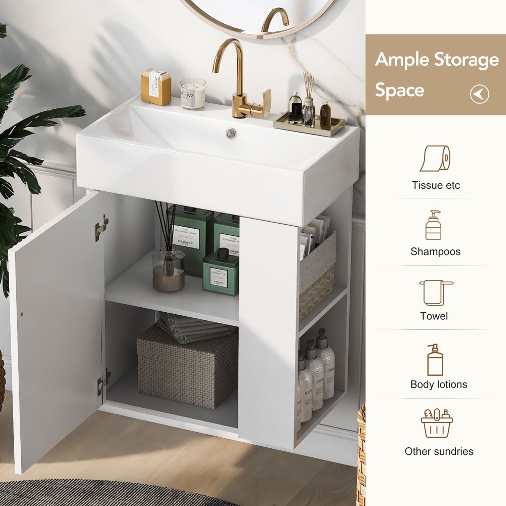 21.6in Modern Floating Bathroom Vanity W Ceramic Basin