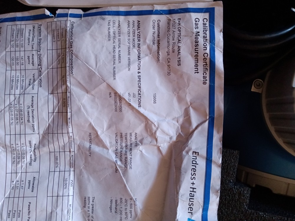 J22 Tdlas Endless+Hauser Gas Analyzer